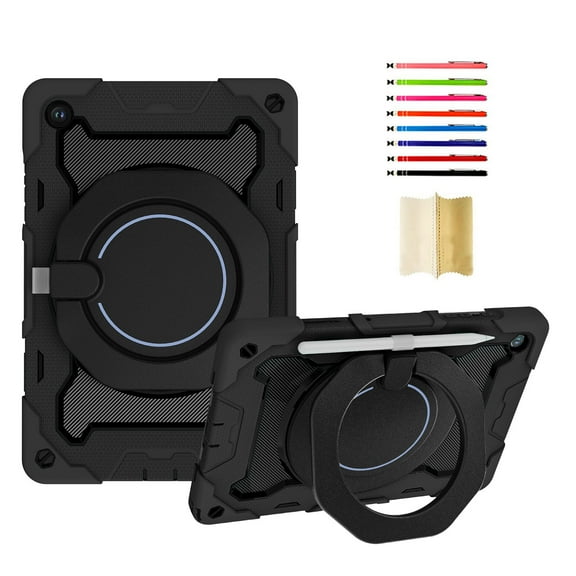 for Samsung Galaxy Tab A9+ 11.0" 2023 SM-X210 / SM-X215 / SM-X216, 3 in 1 Rugged Cover with Pencil Holder Handle Grip 360 Rotating Kickstand Case Kids for Tab A9+ 11.0 Inch, Black