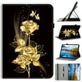 thumbnail image 1 of for Samsung Galaxy Tab A9+ 11.0" 2023 SM-X210 / SM-X215 / SM-X216 Wallet Case, Flower Pattern PU Leather Card Slots Pencil Slot Elastic Strap Kickstand Folio Flip Case, Golden Rose Butterfly, 1 of 7