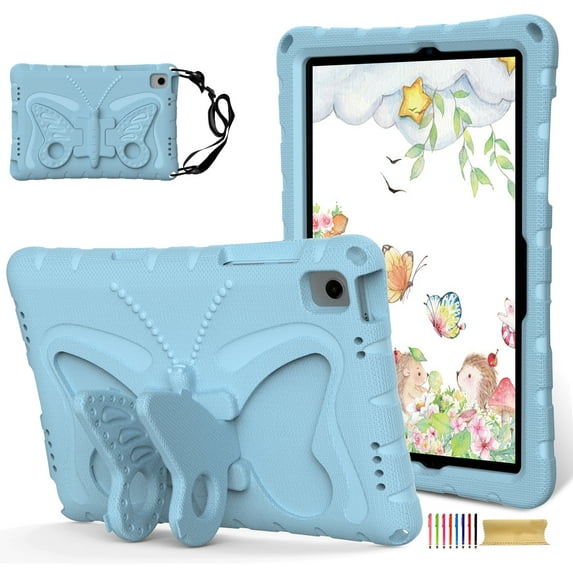 for Samsung Galaxy Tab A9+ 11.0" 2023 SM-X210 / SM-X215 / SM-X216B Case for Kids with 90° Rotatable Folding Butterfly Stand Shoulder Strap Cover Heavy Duty Protection for Tab A9+ 2023, Lightblue