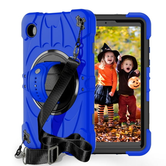 For Samsung Galaxy Tab A9 8.7"(2023) Case,Kids Friendly,With Rotatable Adjustable Hand Strap,Retractable Kickstand,Shoulder Strap,Shockproof Anti-fall Rugged Heavy Duty Tablet Case Cover,Blue