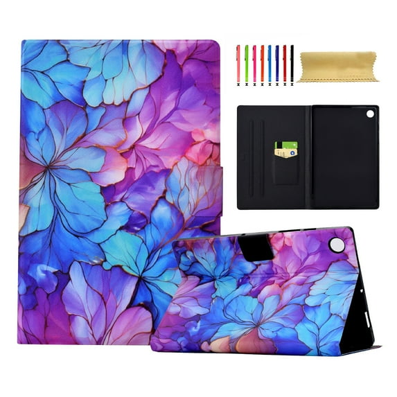 for Samsung Galaxy Tab A9 8.7" 2023 SM-X110 / SM-X115 Case, Pattern PU Leather Full Body Protective Adjustable Stand Cover with Card Pocket Folio Flip Case Cover for Tab A9, Petal