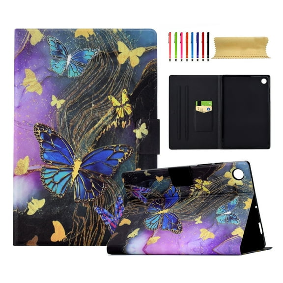 for Samsung Galaxy Tab A9 8.7" 2023 SM-X110 / SM-X115 Case, Pattern PU Leather Full Body Protective Adjustable Stand Cover with Card Pocket Folio Flip Case Cover for Tab A9, Gold Butterfly