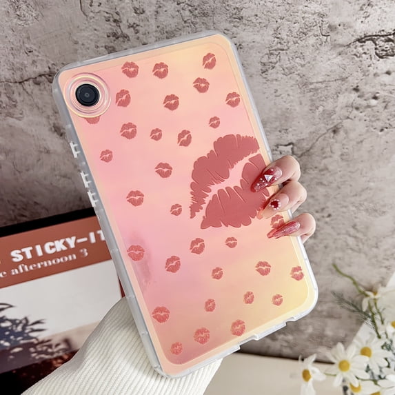 for Samsung Galaxy Tab A9 8.7" 2023 SM-X110 / SM-X115 Clear Pattern Back Case, Luxury TPU Laser Lightweight Ultra Slim Shockproof Anti-Scratch Anti-Yellow Drop Protective Cover, Red Lips