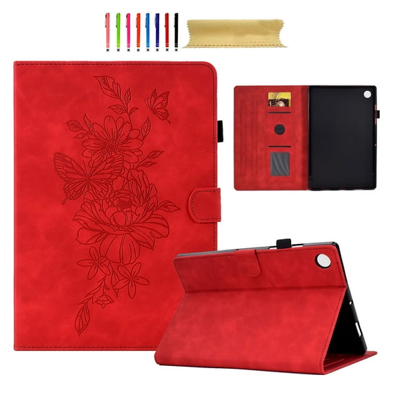 for Samsung Galaxy Tab A9 8.7" 2023 SM-X110 / SM-X115, Premium Luxury PU Leather Cover/Smart Folio with Dual Stand and Auto Sleep/Wake Function Case Cover with Pen Slot & Card Slots, Red