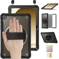 for Samsung Galaxy Tab A9 8.7" 2023 SM-X110 / SM-X115 Rugged Case, 360 Rotating Hand Strap Kickstand / Adjustable Crossbody Strap, [2 In 1] Heavy Duty Protective for Galaxy Tab A9, Black