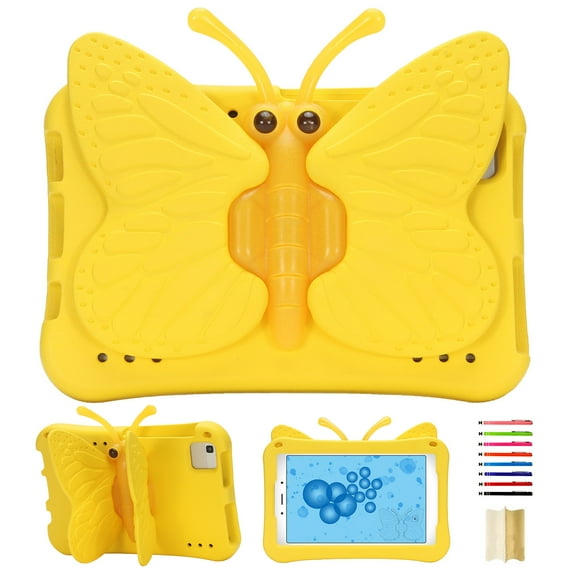 For Samsung Galaxy Tab A9 8.7"/A7 Lite/HD8 (2018/2017/2016) Rotating Butterfly Stand Case,Rotatable and Folding Soft EVA Stand Lightweight Rugged Heavy Duty Shockproof Kids Friendly Case,Yellow