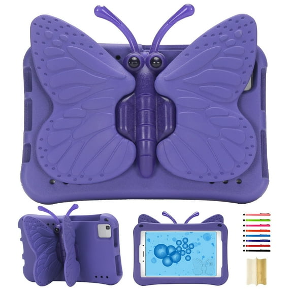 For Samsung Galaxy Tab A9 8.7"/A7 Lite/HD8 (2018/2017/2016) Rotating Butterfly Stand Case,Rotatable and Folding Soft EVA Stand Lightweight Rugged Heavy Duty Shockproof Kids Friendly Case,Purple