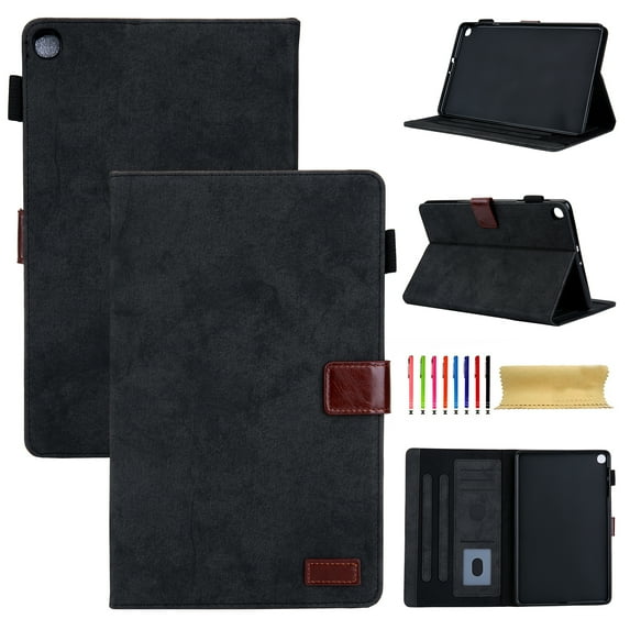 For Samsung Galaxy Tab A9+/ A9 Plus Case 11" 2023 (SM-X210/X216/X218) Case,Retro Card Slot Cover with Pencil Holder,Multi-Angle Viewing Stand,Pocket Folio Leather Case,Black
