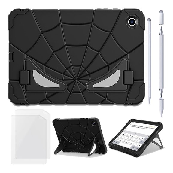 for Samsung Galaxy Tab A9+ Case with Bulit-in Kickstand, Screen Protector & Stylus Pen, Soft Silicone & Hard PC 2in1 Hybrid Rugged Spider Armor Protective Cover Kids Man