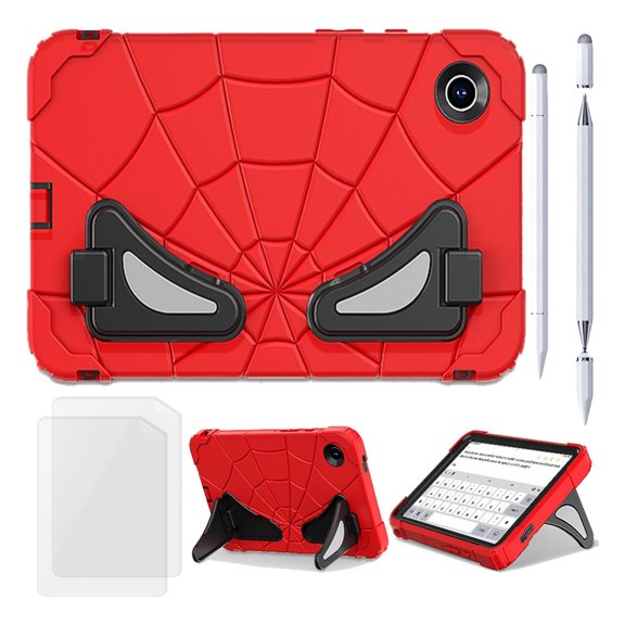 for Samsung Galaxy Tab A9 Case with Bulit-in Kickstand, Screen Protector & Stylus Pen, Soft Silicone & Hard PC 2in1 Hybrid Rugged Spider Armor Protective Cover Kids Man