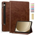 thumbnail image 1 of for Samsung Galaxy Tab S10 FE Plus 13.1" 2025 Case, Vintage Soft PU Leather Case with 2 Anti-Slip Strips Adjustable Angle Kickstand & 4 Card Slots (Include 1 Photo Slot), Brown, 1 of 8