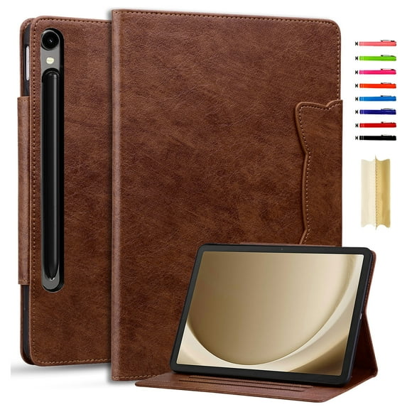 for Samsung Galaxy Tab S10 FE Plus 13.1" 2025 Case, Vintage Soft PU Leather Case with 2 Anti-Slip Strips Adjustable Angle Kickstand & 4 Card Slots (Include 1 Photo Slot), Brown