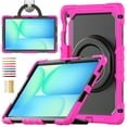 thumbnail image 1 of for Samsung Galaxy Tab S10 FE Plus 2025 Kids Case Heavy Duty Rugged Shockproof Silicone Hybrid Protective Case Cover Rotating Ring Stand Hand Grip+Pencil Holder+Screen Protector, Rose+Black, 1 of 6
