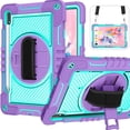 thumbnail image 1 of for Samsung Galaxy Tab S10 Plus 2024/S9 Plus 2023/S8 Plus 2022/S7 FE 2021/S7 Plus 2020 12.4 Inch,360 Kickstand Handle Wrist Strap Armor Heavy Duty Rugged Cover + Adjustable Shoulder Strap,Purple+Blue, 1 of 7