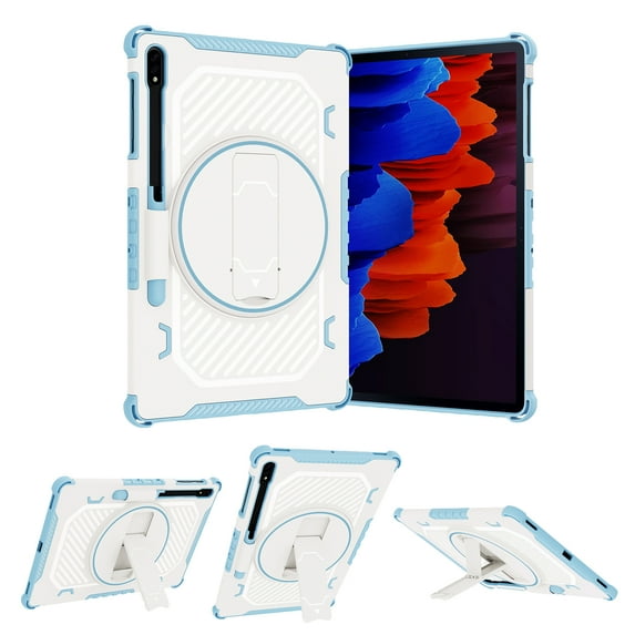 for Samsung Galaxy Tab S10 Plus/S9 Plus/S8 Plus/S7 FE/S7 Plus 12.4" Tablet Case with Rotatable Kickstand Pencil Holder, Corners Shockproof Military Grade Drop Protective Cover, Skyblue