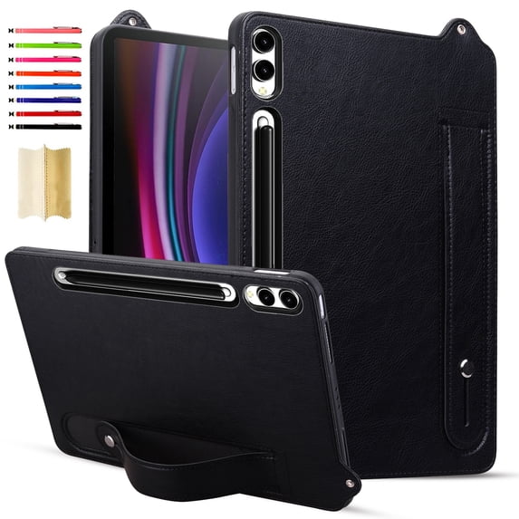 for Samsung Galaxy Tab S10 Ultra 2024/ S9 Ultra 2023/ S8 Ultra 2022 14.6 Inch - Shockproof Durable Premium PU Leather Cover with Kickstand, Business Style, Hand Strap Feature,Black