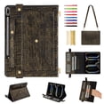 thumbnail image 1 of for Samsung Galaxy Tab S10 Ultra/S9 Ultra/S8 Ultra Case, Handbag PU Leather Stand Cover with Elastic Hand Strap and Detachable Adjustable Shoulder Strap, Pencil Holder, Document Card Pocket, Blackgold, 1 of 9