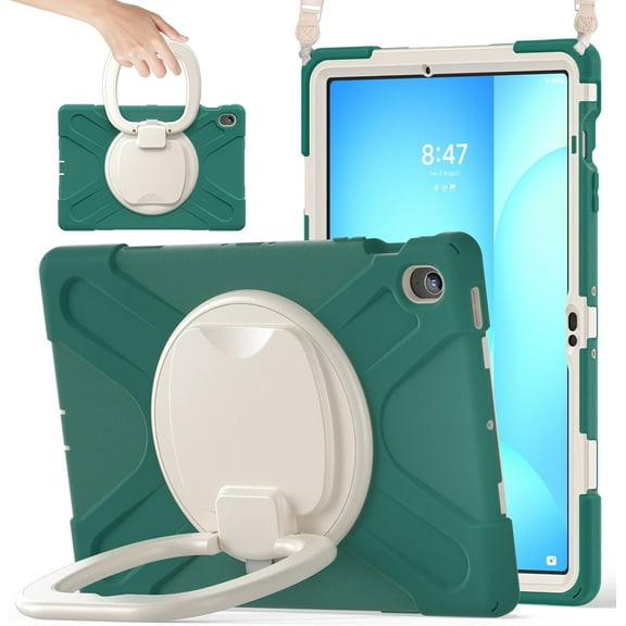 Samsung Galaxy Tab S10 protective case with handle cover, 360 degree bracket (Emerald Green)