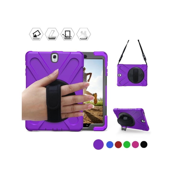 Samsung Galaxy Tab S3 9.7 inch Case Model SM-T820 T825 T827, Full Body Protective Silicone Cover with Stand Handle Hand Grip Shoulder Strap