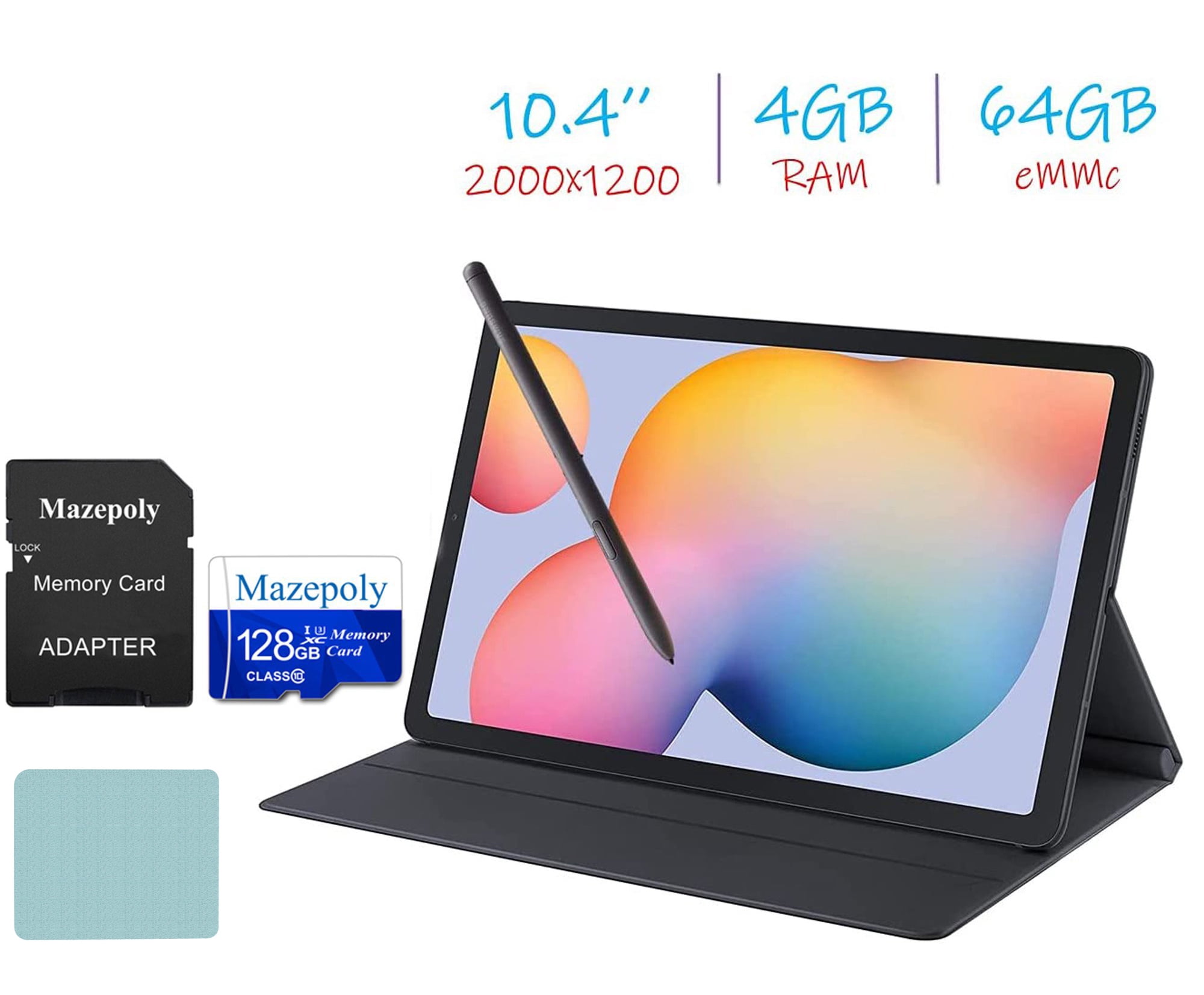 Samsung Galaxy Tab S6 Lite 10.4'' (2000x1200) WiFi Tablet Bundle, 4GB RAM, 64GB Storage, Bluetooth, Android 10, S Pen, Tablet Cover with Mazepoly Accessories