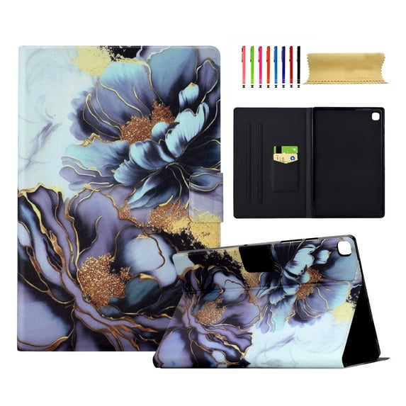 for Samsung Galaxy Tab S6 Lite 10.4" 2020 / 2022 / 2024 Case, Pattern PU Leather Full Body Protective Adjustable Stand Cover with Card Pocket Folio Flip Case Cover, Peony Flower