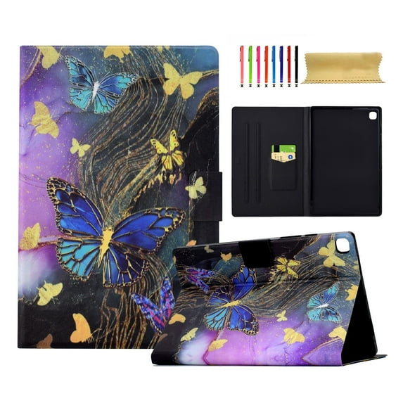 for Samsung Galaxy Tab S6 Lite 10.4" 2020 / 2022 / 2024 Case, Pattern PU Leather Full Body Protective Adjustable Stand Cover with Card Pocket Folio Flip Case Cover, Gold Butterfly