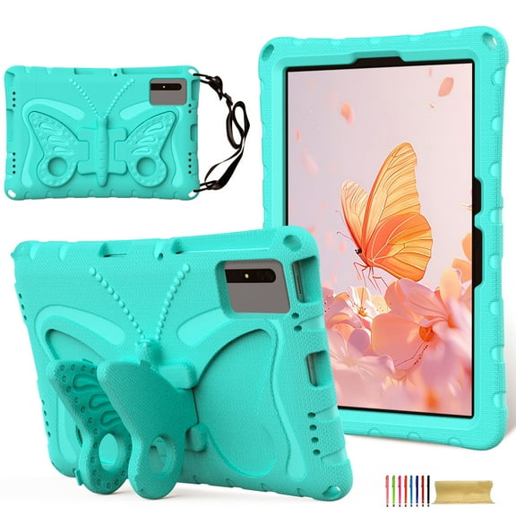 for Samsung Galaxy Tab S7/S8/S9/S9 FE Case with Crossbody Strap, Butterfly Stand Cute Kids Friendly Shockproof Protective Heavy Duty Case Cover for Samsung Galaxy Tab S7/S8/S9/S9 FE - Mint