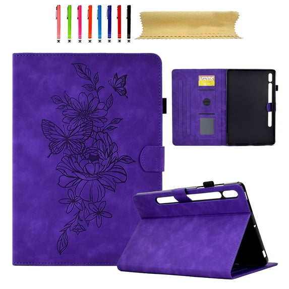 for Samsung Galaxy Tab S8 2022/Tab S7 2020 11" SM-X700/X706/T870/T875/T878, Premium Luxury PU Leather Cover/Smart Folio with Dual Stand & Auto Sleep/Wake Case Cover with Pen Slot & Card Slots, Purple
