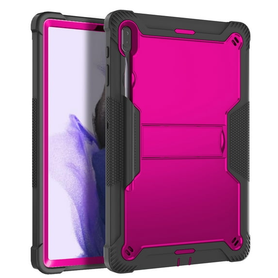 For Samsung Galaxy Tab S8 Plus SM-X800 / Galaxy Tab S7 FE SM-T730 / Galaxy Tab S7 Plus SM-T970 Dual Layer Protective Shockproof Kickstand With Stylus Pen Slot Heavy Duty Case Cover Black/Pink