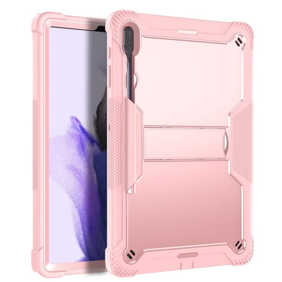 For Samsung Galaxy Tab S8 Plus SM-X800 / Galaxy Tab S7 FE SM-T730 / Galaxy Tab S7 Plus SM-T970 Dual Layer Protective Shockproof Kickstand With Stylus Pen Slot Heavy Duty Case Cover Rose Gold