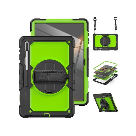 Samsung Galaxy Tab S8 Ultra 14.6 inch Case Model SM-X900 / SM-X906 with S Pen Holder, Rugged Heavy Duty Shockproof Protective Cover with Rotating Kickstand & Shoulder Strap