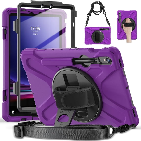 for Samsung Galaxy Tab S9 11" SM-X710/X716B Case 2023, Heavy Duty Shockproof  Rugged Case for Samsung S10 FE/S9 FE/S9/S8/S7 tablet with Screen Protector Shoulder Strap Pencil Holder,Purple