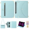 thumbnail image 1 of for Samsung Galaxy Tab S9 / S9 FE / S8 Crossbody Case, PU Leather Flip Cover with Card Holder Zipper Pocket Flip Stand Shoulder Strap Pencil Slot, Envelope Design Tablet Case, Blue, 1 of 13