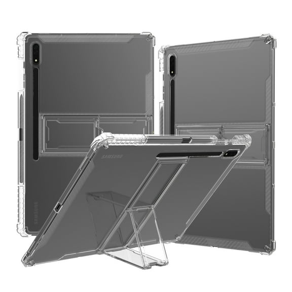 for Samsung Galaxy Tab S9 Plus/S8 Plus/S7 FE/S7 Plus Clear Case with Adjustable Kickstand & Pen Holder, Corners Drop Protection Tablet Cover Slim Shockproof Transparent Case, Clear