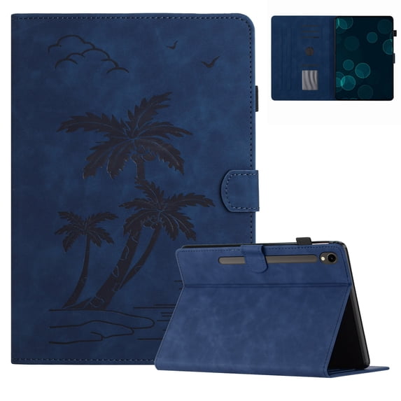 for Samsung Galaxy Tab S9/S8/S7 Smart Auto Sleep/Wake Cover with Pencil Holder, Tree Pattern PU Leather Card/Stylus Holder Folding Stand Anti-Scratch Cover for Tab S9/S8/S7, Blue