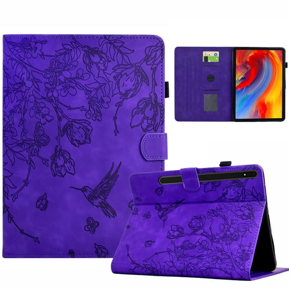 for Samsung Galaxy Tab S9/S8/S7 Tablet Case, PU Leather Embossed Flower Pattern Cover with Multi-Angle Flip Stand & Card Slots Protective Cover for Samsung Galaxy Tab S9/S8/S7 Case, Purple