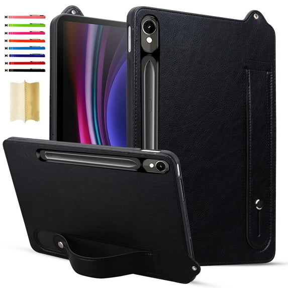 for Samsung Galaxy Tab S9/S9 FE 11 inch Case 2023 Model(SM-X710/X716B/X718U/X510/X516B/X518U) - Shockproof Durable Premium PU Leather Cover with Kickstand, Business Style, Hand Strap Feature,Black