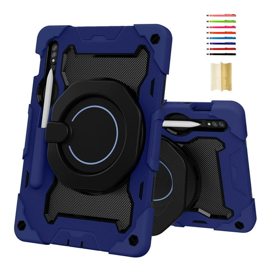 for Samsung Galaxy Tab S9/S9 FE, 3 in 1 Rugged Cover with Pencil Holder Handle Grip 360 Rotating Kickstand Case Kids for Samsung Galaxy Tab S9/S9 FE, Blue