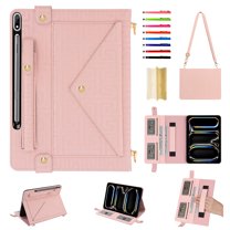 for Samsung Galaxy Tab S9/S9 FE Case, Handbag Design PU Leather Stand Cover with Elastic Hand Strap and Detachable Adjustable Shoulder Strap, Pencil Holder, Document Card Pocket, Pink