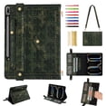 thumbnail image 1 of for Samsung Galaxy Tab S9/S9 FE Case, Handbag Design PU Leather Stand Cover with Elastic Hand Strap and Detachable Adjustable Shoulder Strap, Pencil Holder, Document Card Pocket, Green, 1 of 9