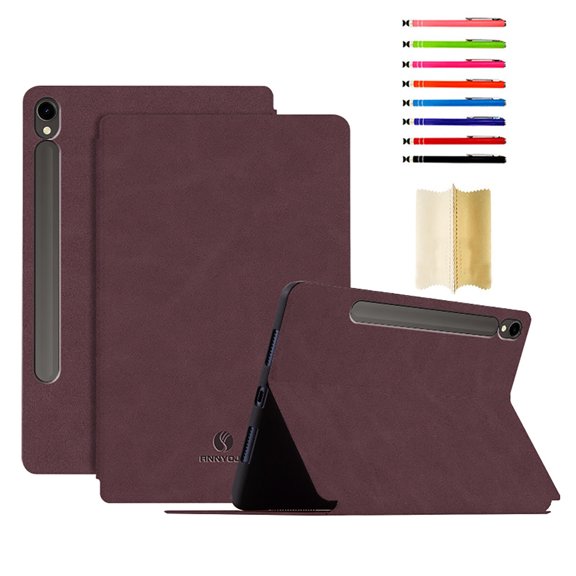 for Samsung Galaxy Tab S9 / S9 FE Case, Luxurious Skin Friendly Vegan PU Leather Stand Cover, Auto Sleep Wake, Viewing/Typing Angle, Full Body Protection Heavy Duty for Tab S9 / S9 FE - Winered