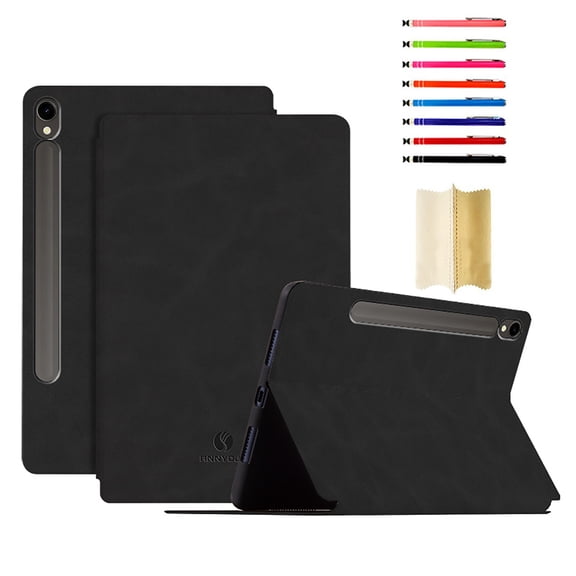for Samsung Galaxy Tab S9 / S9 FE Case, Luxurious Skin Friendly Vegan PU Leather Stand Cover, Auto Sleep Wake, Viewing/Typing Angle, Full Body Protection Heavy Duty for Tab S9 / S9 FE - Black