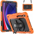 thumbnail image 1 of for Samsung Galaxy Tab S9 / S9 FE / S10 FE Case 10.9 inch X710/X716B/X510/X516B/X520, With Build in Screen Protector Heavy Duty Rugged Stand Shockproof Shoulder Strap,Orange + Black, 1 of 10
