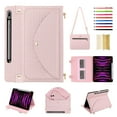 thumbnail image 1 of for Samsung Galaxy Tab S9/S9 FE/S8 Case, Protective Folio Case with Card Slots & Zipper Pocket & Pencil Holder, Built-in Stand Wallet Function, PU Leather Portable Crossbody Strap Cover, Pink, 1 of 13