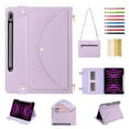 thumbnail image 1 of for Samsung Galaxy Tab S9/S9 FE/S8 Case, Protective Folio Case with Card Slots & Zipper Pocket & Pencil Holder, Built-in Stand Wallet Function, PU Leather Portable Crossbody Strap Cover, Purple, 1 of 13
