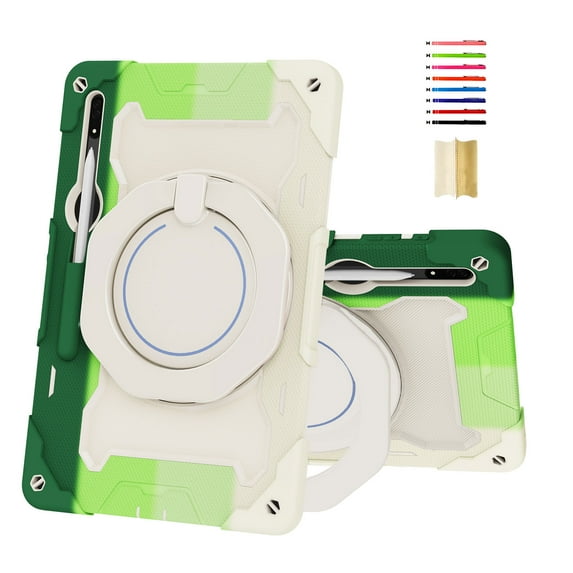 for Samsung Galaxy Tab S9 Ultra 2023 14.6", 3 in 1 Rugged Cover with Pencil Holder Handle Grip 360 Rotating Kickstand Case Kids for Samsung Galaxy Tab S9 Ultra 2023 14.6 inch, Rainbow Green