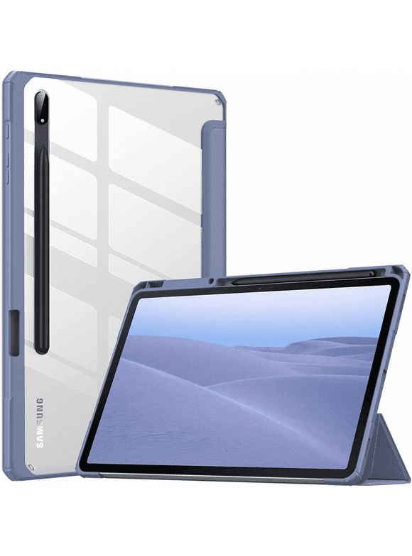 Samsung Galaxy Tab için S7 FE/S7 + PLUS 12.4''2021 (SM-T730/SM-T736) Tablet Kılıfı, Tab S7 FE, Otomatik Uyanma/Uyku için İnce Şeffaf Arka Kapak Samsung Tab S7 FE, Mor
