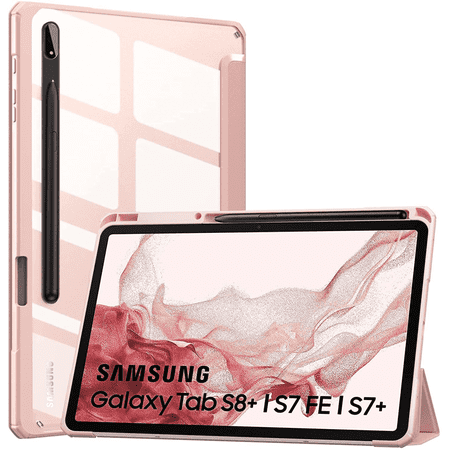 XIHAMA Hybrid Slim Case Compatible for Samsung Galaxy Tab S8 Plus 2022/S7 FE 2021/S7 Plus 2020 12.4 Inch with S Pen Holder, Shockproof Cover with Clear Transparent Back Shell, Auto Wake/Sleep, Pink