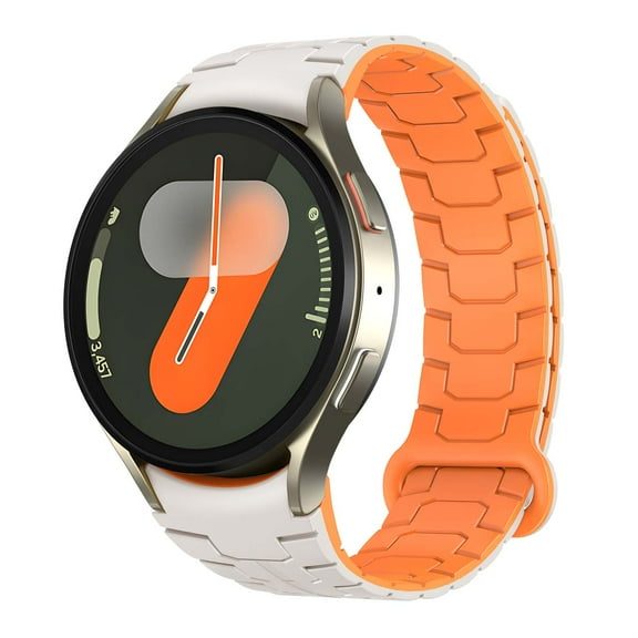 for Samsung Galaxy Watch 5 Pro 45mm Sports Watch Band, Silicone Magnetic Band Compatible for Samsung Galaxy Watch 5 Pro 45mm Adjustable Strap with Magnetic Buckle, Starlight/Orange