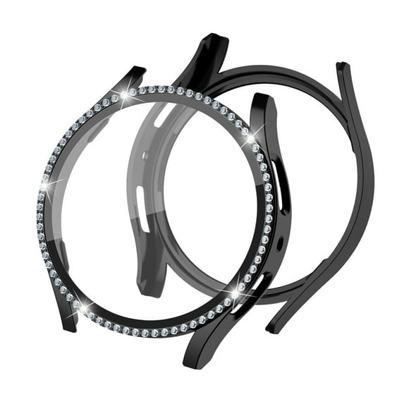 for Samsung Galaxy Watch 7 44mm Bling Case with Built-in Screen Protector, Plating Crystal Diamond Protective Cover with HD Screen Protector for Samsung Galaxy Watch 7 44mm, Black